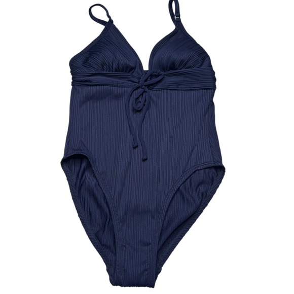 Robin Piccone Solid One Piece Swimsuit Textured Ribbed Navy Size 6 Stretch - Picture 1 of 5